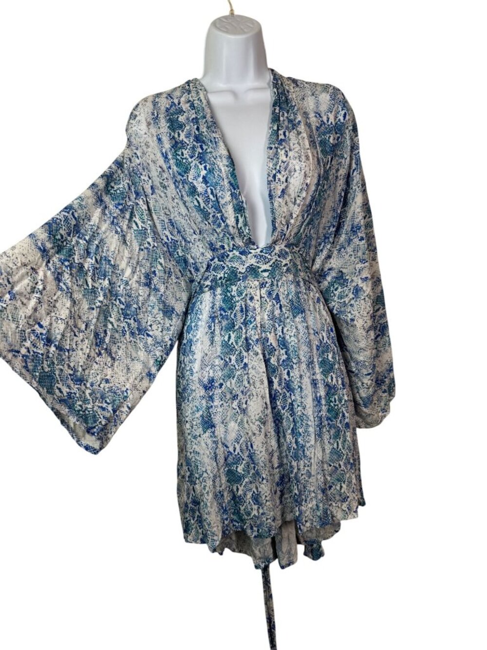 Melissa Odabash Blue Snake Print Kimono Dress OS Medium Coverup Boho Flowy Italy